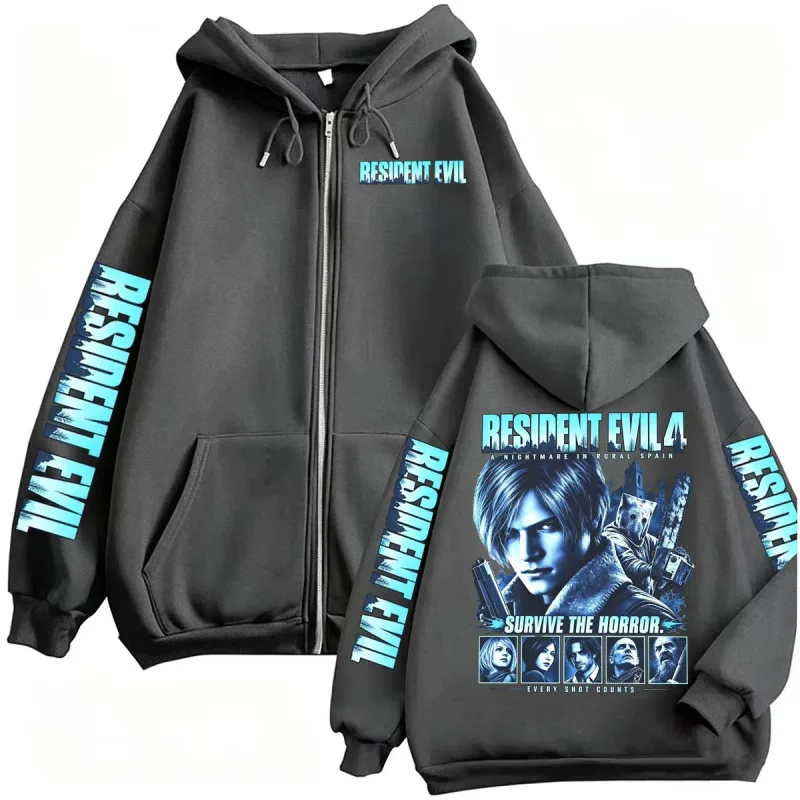 Resident Evil Requiem Zip Up Hoodies Leon Kennedy Horror Game Zipper Hoodie Hombre Mujer Harajuku Classic Jacket Sudadera Abrigos