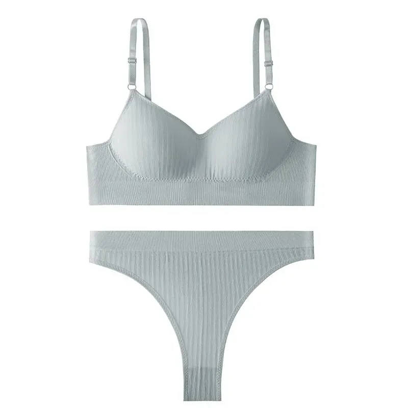 Women Seamless Bra Set High Waist Thong Panties Female Nonwire Brassiere Comfy Soft Sports Bras Underwear Set Sexy Lingerie Set