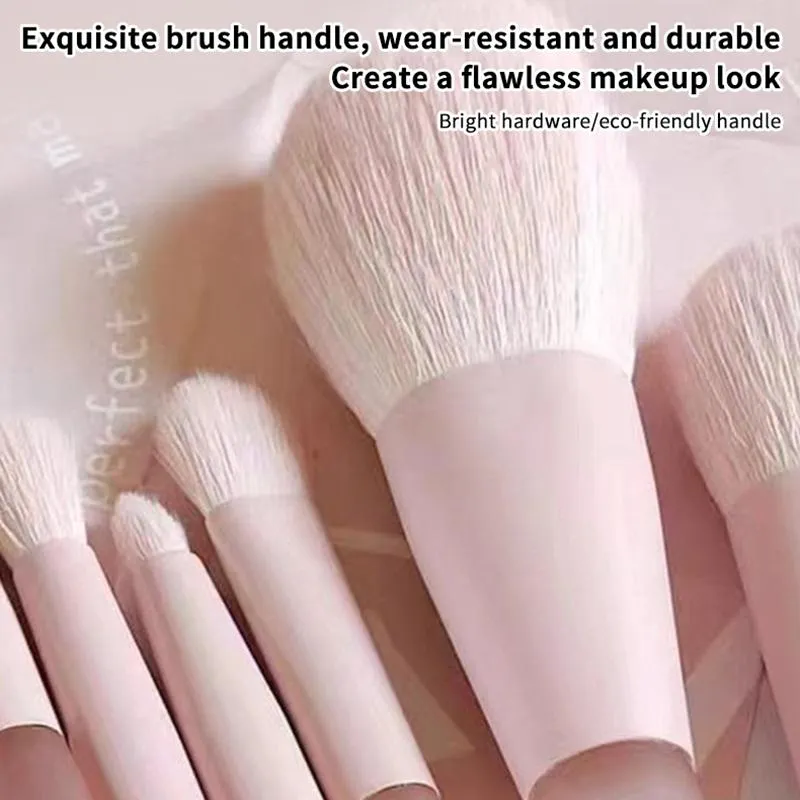 【B】10pcs Pink Handle Travel Makeup Brushes Synthetic Foundation Powder Eyeshadow Mini Makeup Brush Set