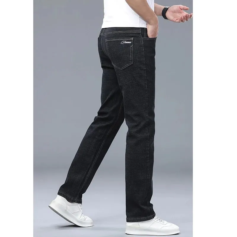 2026 New Comfortable Fabric Jeans Men Business Slim Fit Denim Pants Male Stylish Solid Color Straight Leg Casual Trousers