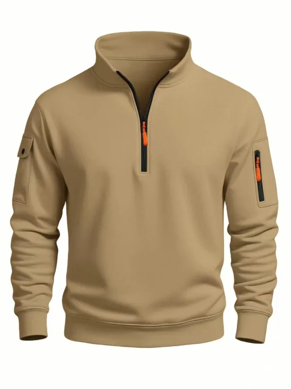 2025 Autumn and Winter New Men's T-Shirt Sweatshirt Casual Sports Casual Long Sleeved High Neck Half Zipper Windproof Top