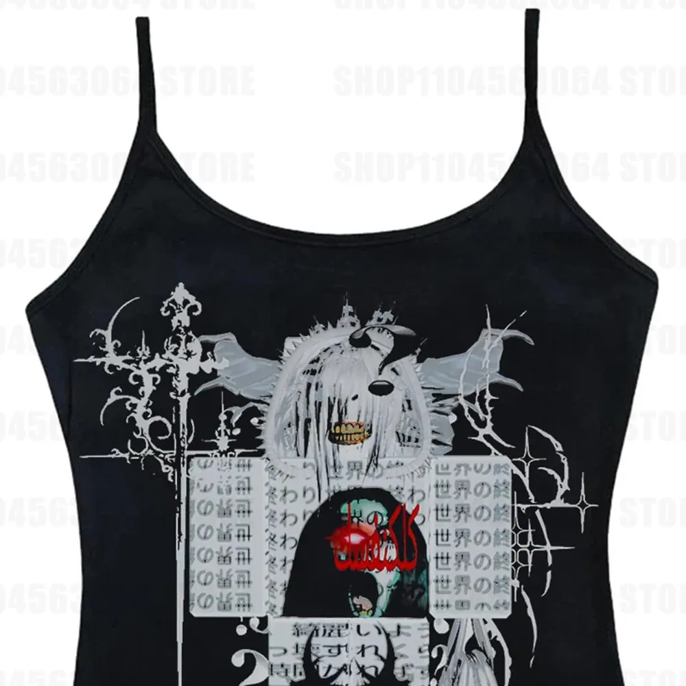 Y2K cut top retro sleeveless vest Gothic Harajuku print cut top punk streetwear aesthetic Emo girl