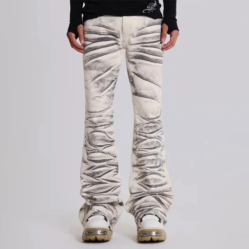 Y2K Retro Distressed Flare Jeans Women High Waist Vintage Washed Denim Bell Bottom Pants Harajuku Streetwear Casual Trousers