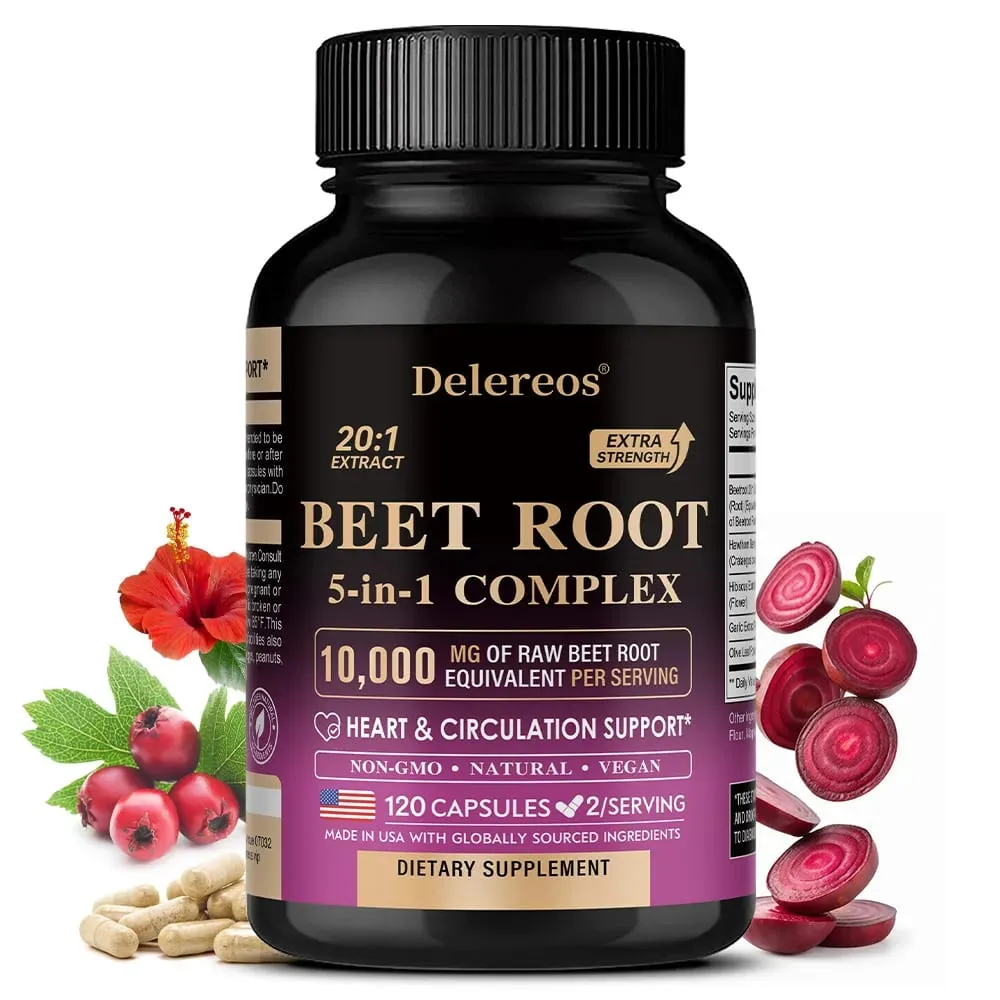 Organic Beetroot Extract Capsules 500mg Supports Blood Circulation & Heart Wellness Blood Flow Improves Immunity — image 1