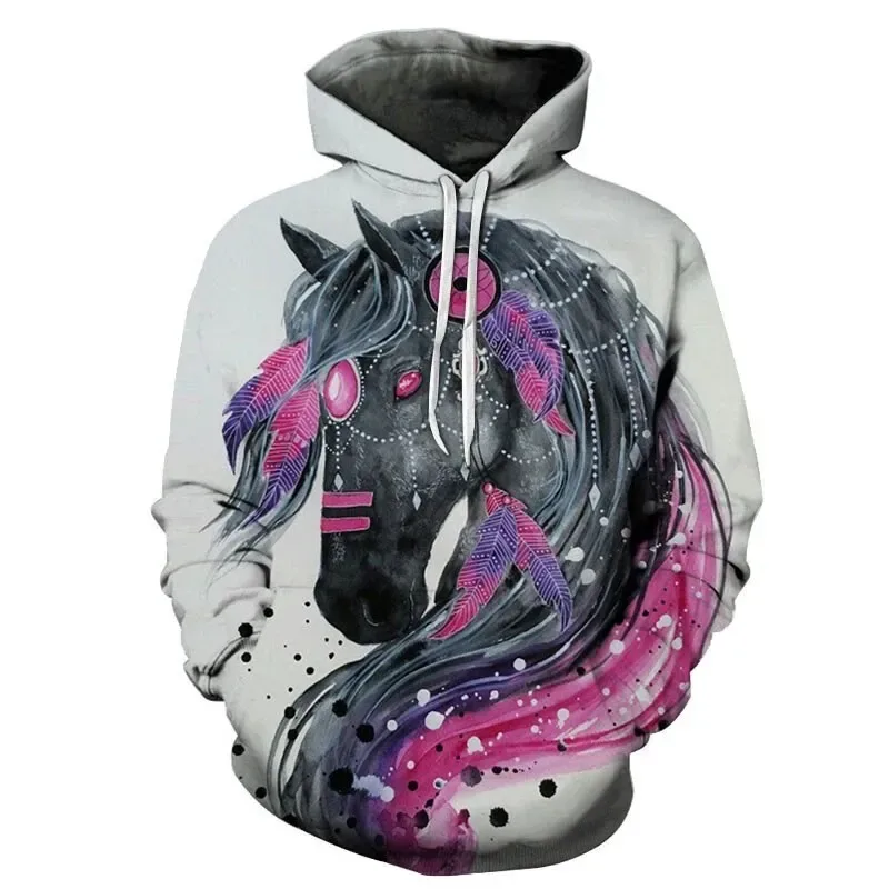 New Style Autumn 3D Printed Men's Hoodie Animal Horse Pullover Loose Sportswear Casual Men's Fashion Pullover Hooded