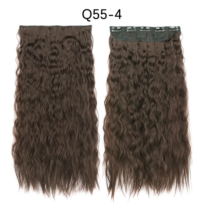 Azqueen Synthetic 5 Clips in Hair Extension Long Straight Hairpiece Haistyle high temperature fibert Golden brown black