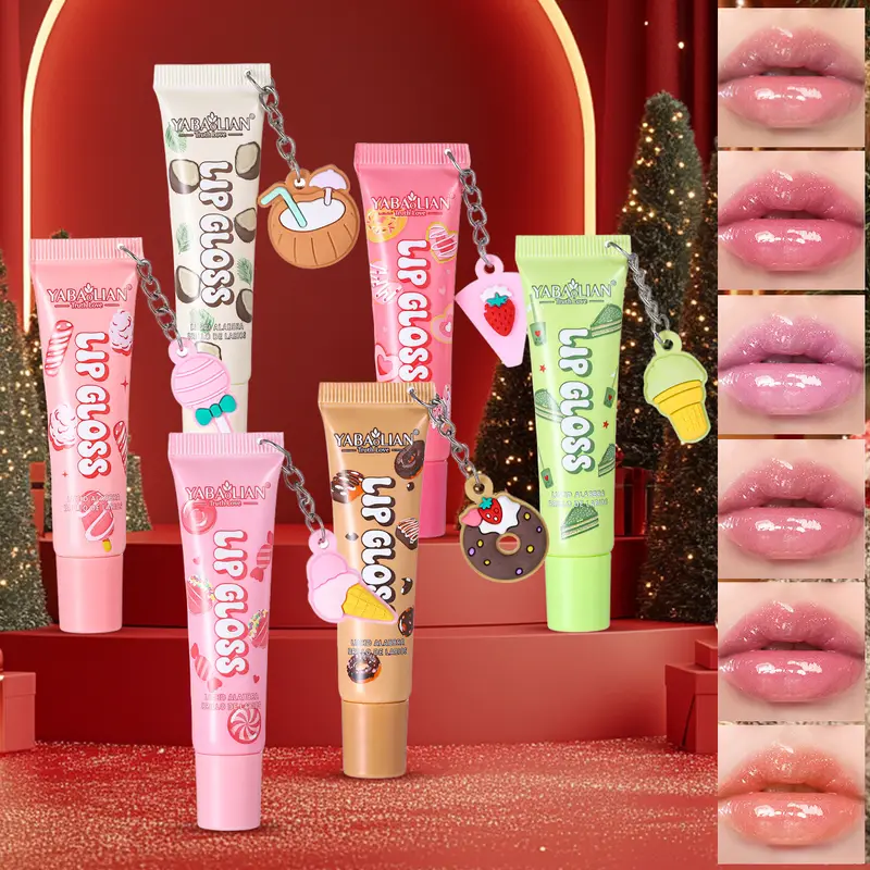 6 färger Slumpmässigt hår Återfuktande fruktdoft Läppglans Långvarigt vattenfast flytande läppstift Makeup Alla hjärtans dag present