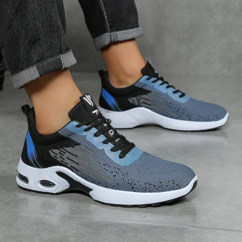 Men's Breathable Lace-Up Running Shoes Knitted Mesh Casual Shoes Comfortable Cushioned Sole Footwear for Daily Wear