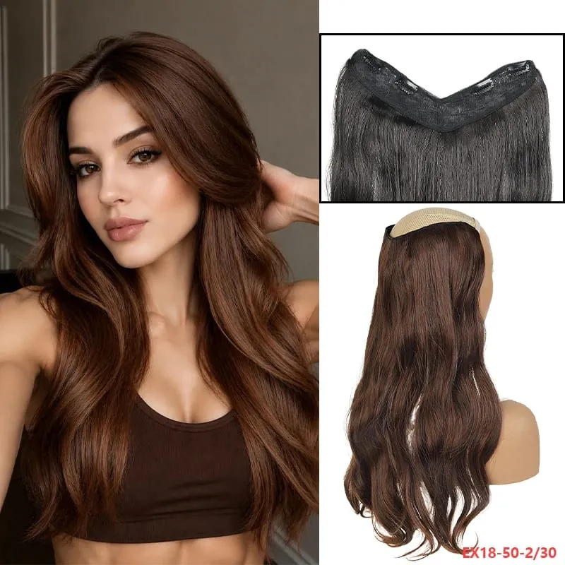 Peça de peruca em V de fácil encaixe, extensão de cabelo sintético ondulado de 20 "ou 24" adiciona comprimento e plenitude em segundos