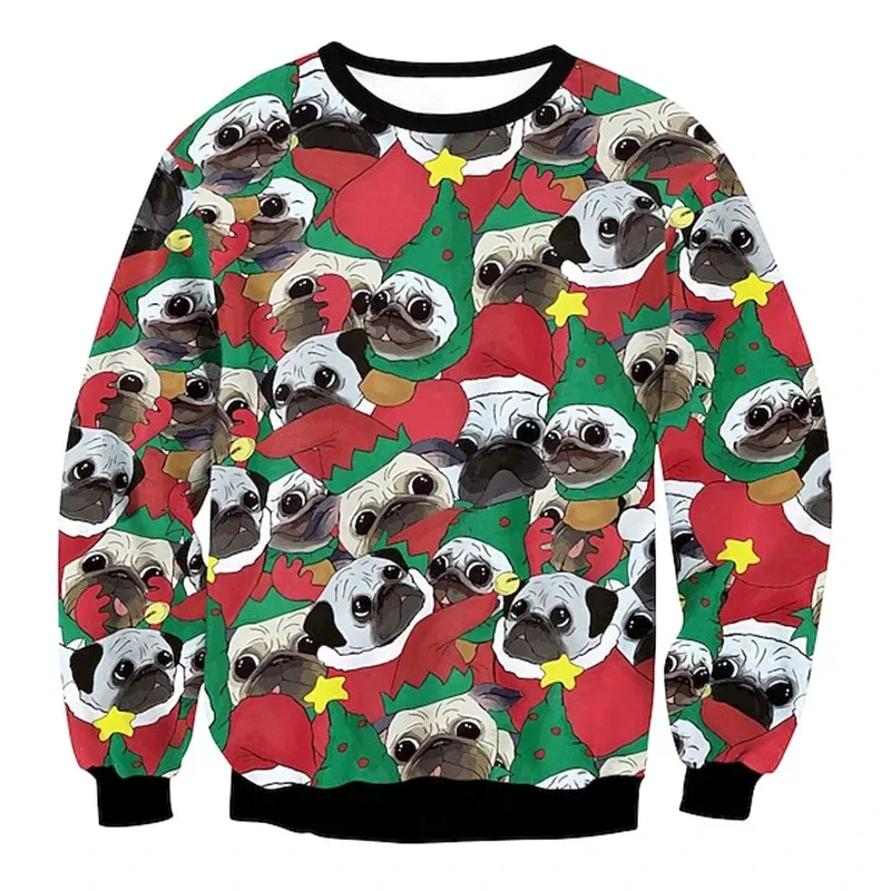 Funny Santa Claus Pattern Ugly Christmas Sweatshirt Men New 3d Printed Xmas Party Crew Neck Long Sleeve Women New Year Hoodies
