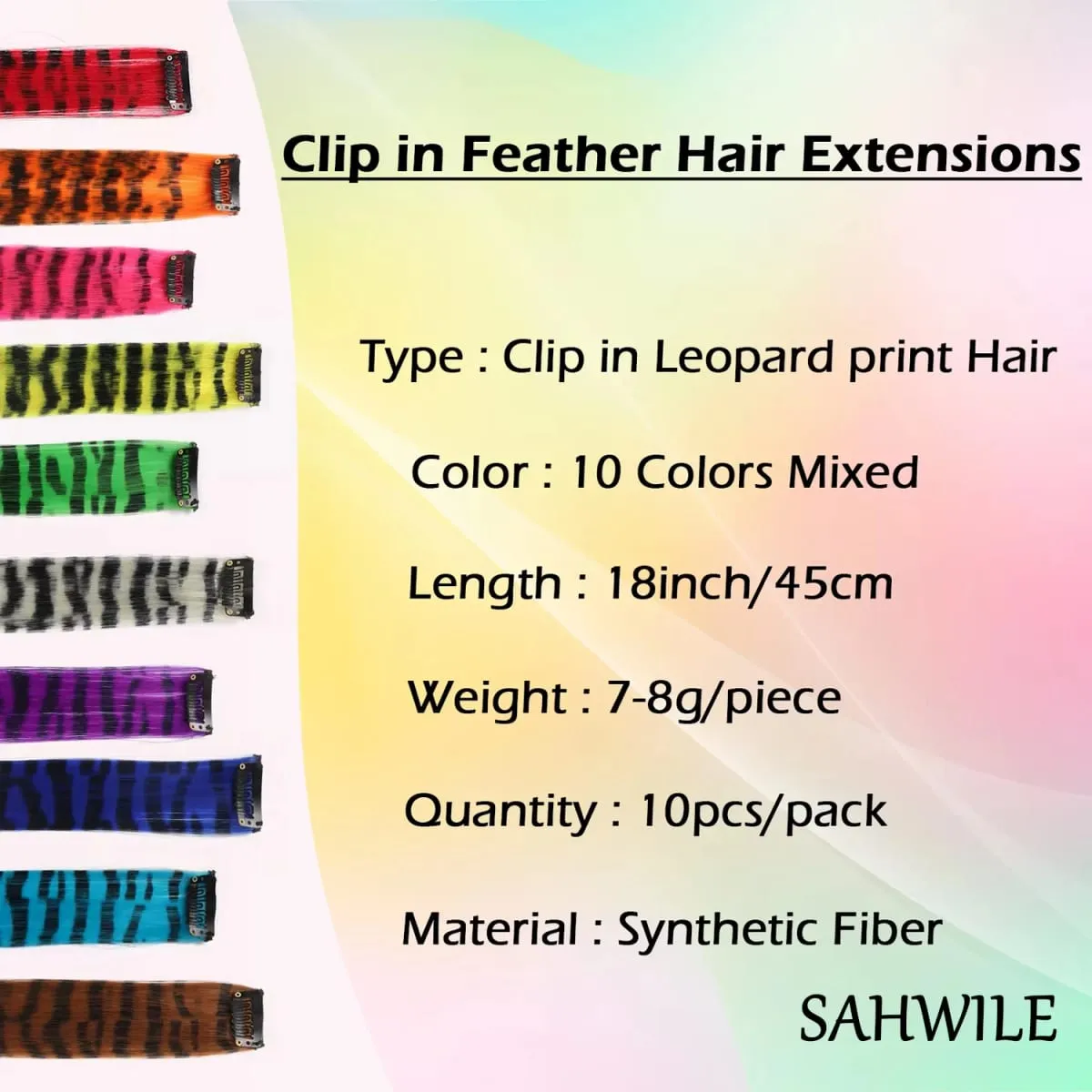 Synthetic Clip in Striped Hair Extensions Clip in Leopard Print Hairpieces Colorful hairpieces for women girls Christmas