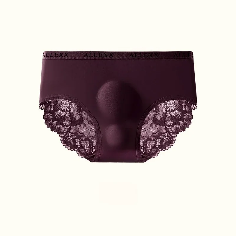 Men's Sexy Briefs Sheer Lace Ice Silk Panties Leopard Printed Letter Sissy Lingerie Bullet Separation Pouch Ultra-Thin Underwear