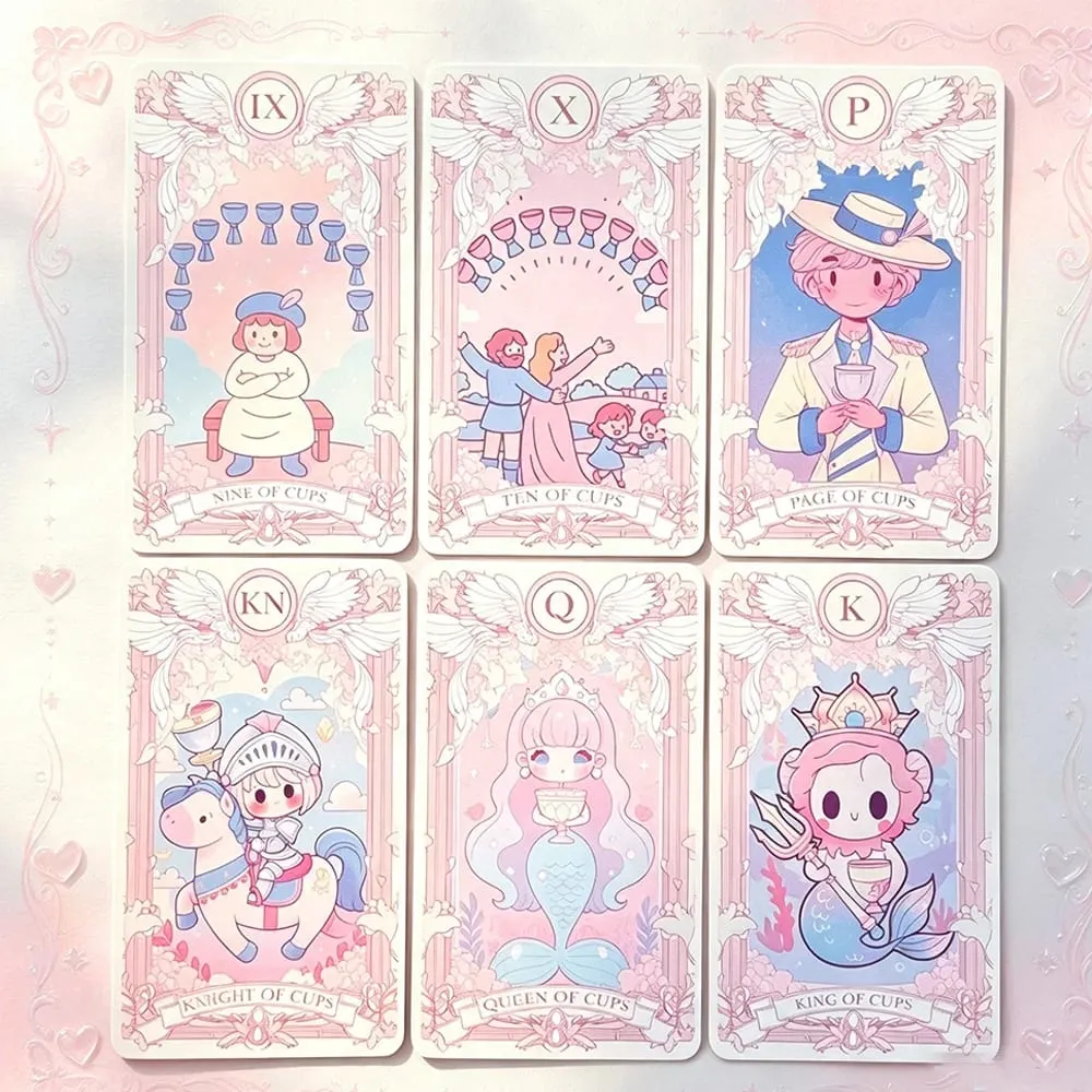 Kawaii Pink Large‑sized 78PCS Tarot Deck with Guidebook - Cute Anime Illustration for Fate Divination Future Telling Table Game