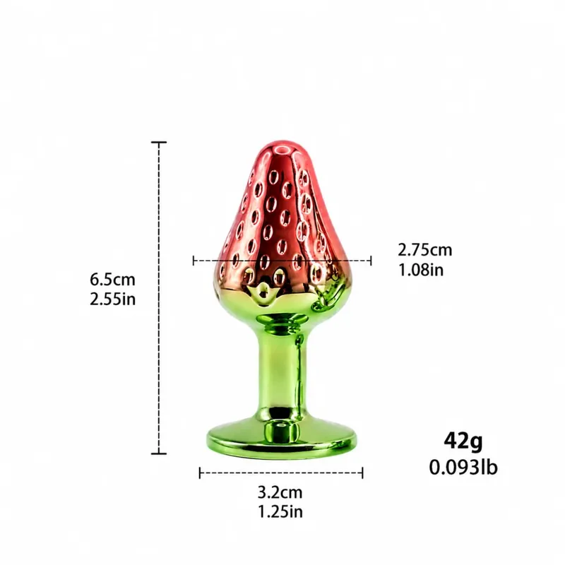 Metal Realistic Strawberry Anal Butt Plug Anal Trainer Adult Massager Sex Toy SM Anal Trainer Realistic Textures Green Base