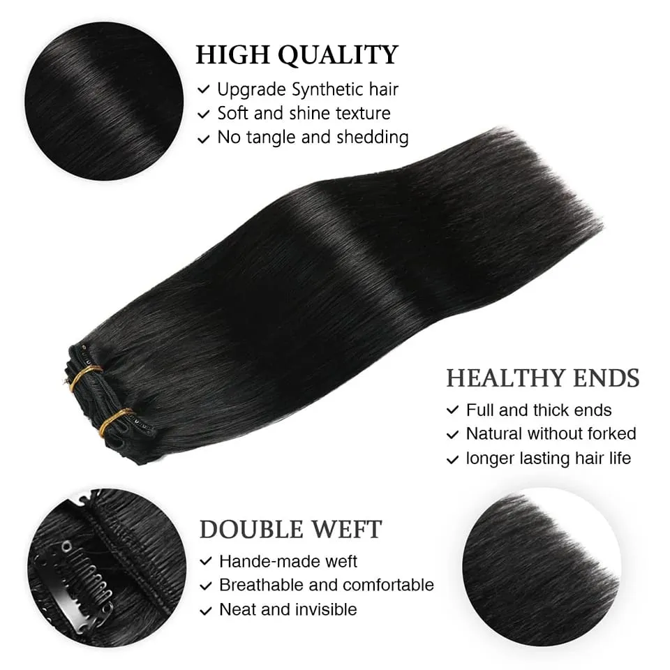 Straight Clip in Hair Extensions 7 Pcs Synthetic Hairpiece for Women Straight Soft Thick Hair Extensions Suitable for Daily Wear
