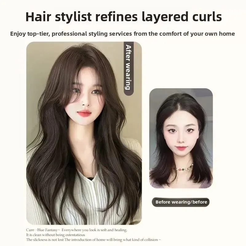 Synthetic Women Long Curly Invisible Seamless V-shaped Wig Simulated Increase Volume Fluffy High-level One-piece Hair Extension