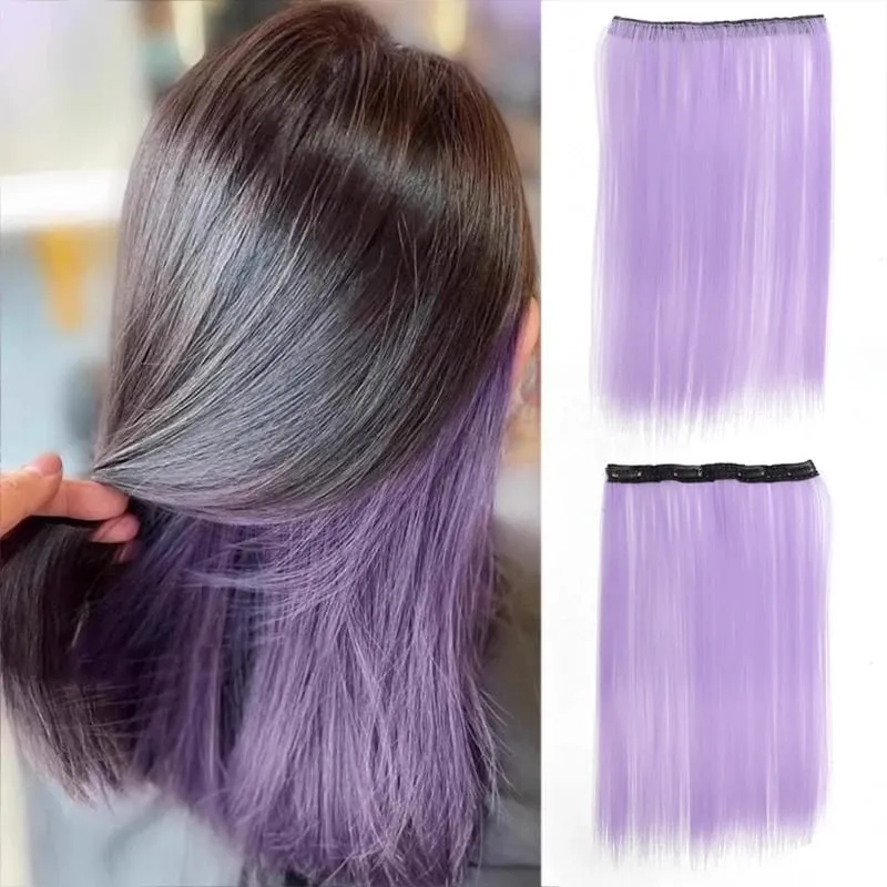 One piece hanging ear dyed synthetic wig piece for women highlighted color hair extensions
