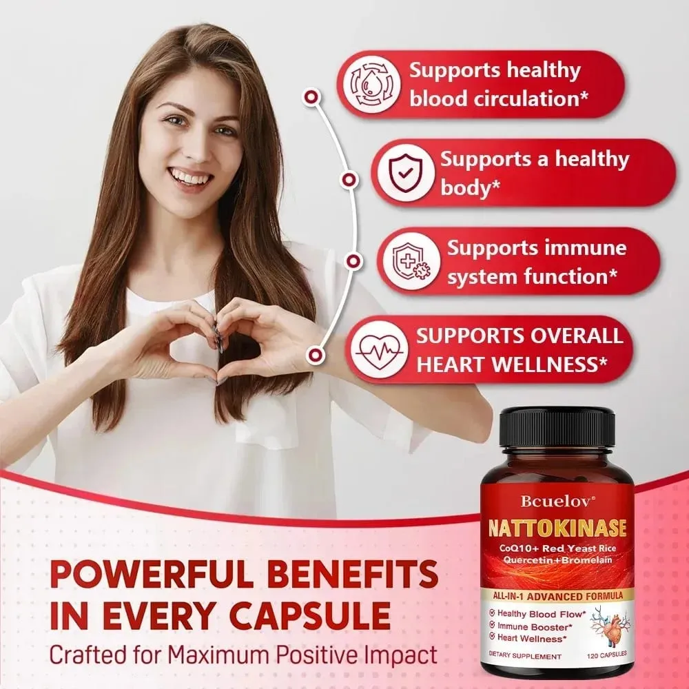 Nattokinase Capsules - Supports Heart and Circulatory Health Helps Maintain Daily Health Provides Energy Non-GMO