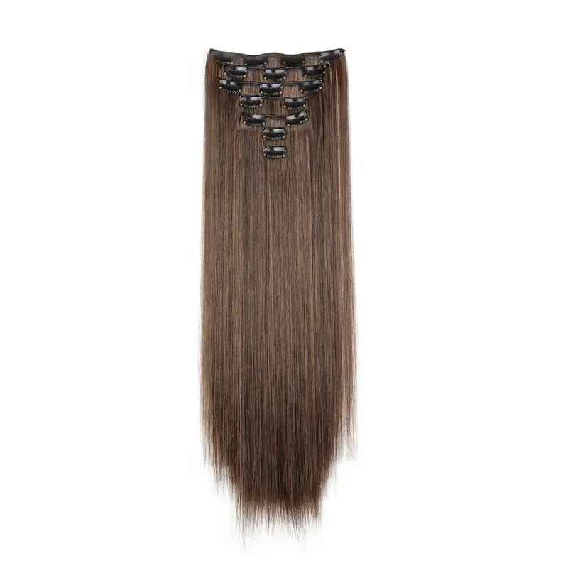 24Inch Synthetic 7Pcs/set Long Straight Hair Extension 16Clips Hairstyle Black Blonde Y2K Kpop Hairpiece for Women Christmas Eve