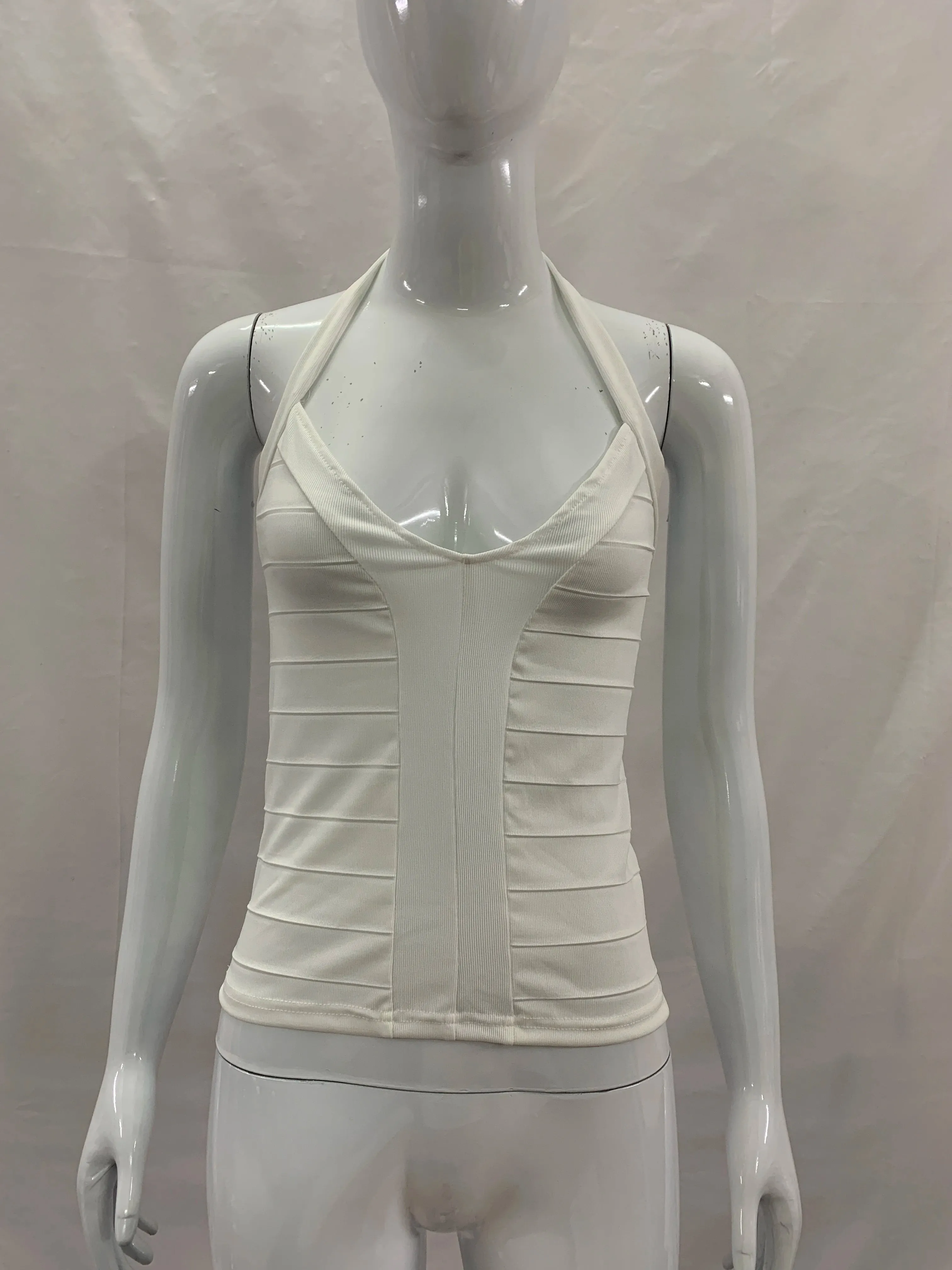 Women Halter V Neck Bandage Crop Top Bodycon Sleeveless Tank Tops Night Club Party Outfit Camisole For Daily Street Fashion Wear