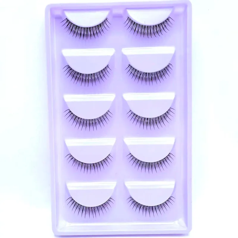 Weiche und natürliche Augenvergrößerung, 5 Paar falsche Wimpern, transparenter Stiel, weiche, natürliche Streifenwimpern