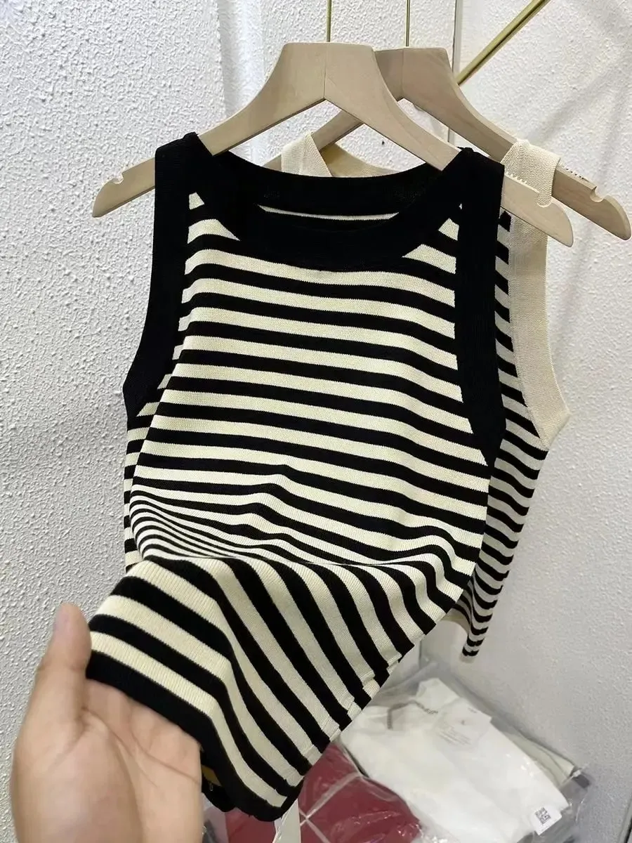 2026 Spring Summer Women Striped Tank Tops Slim Fit Sleeveless Color Blocking Vest Casual Versatileb Base Layer Cami Top