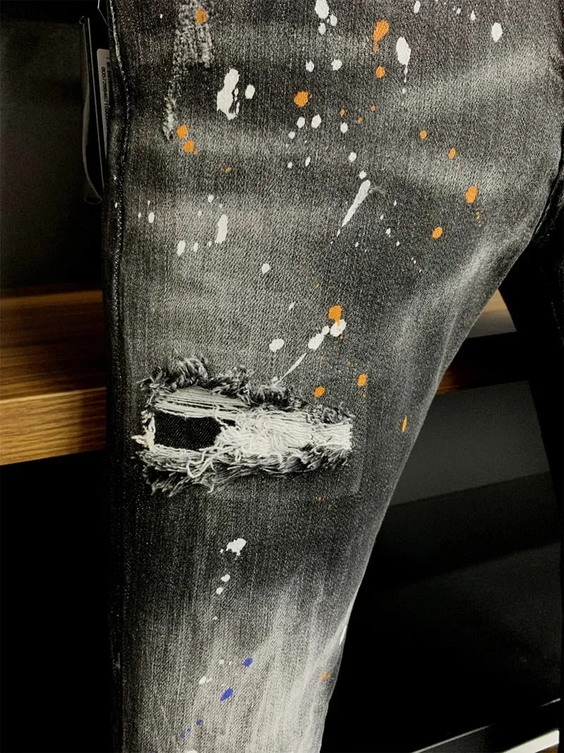 new design style Men Jeans Coolguy Long Pants Straight Multiple Pockets Hole SLIM top quality black D2 jeans pant 9902