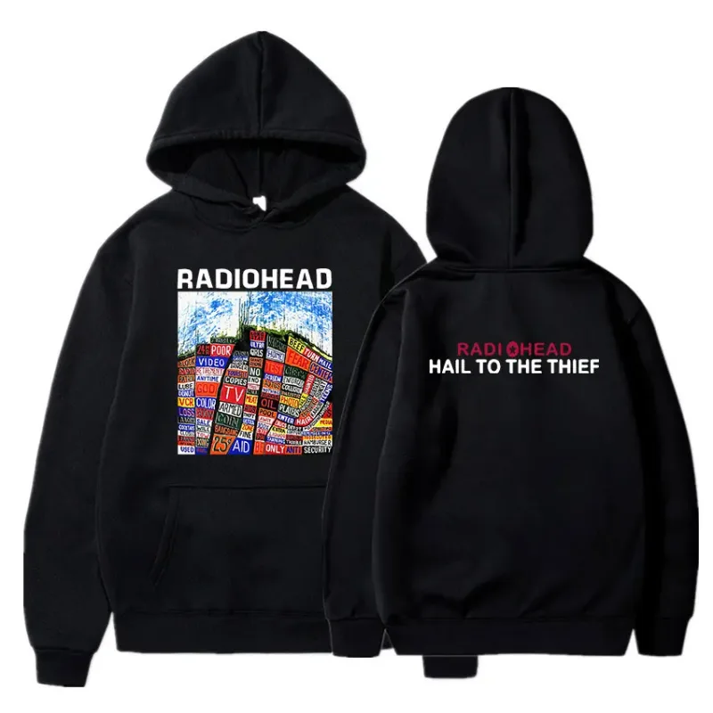 Vintage Rock Grubu Radiohead Kapüşonlu Üst Hip Hop Her Şey Müzik Albümü Baskı Kazak Harajuku Sokak Boyu Kapüşonlular Gençler