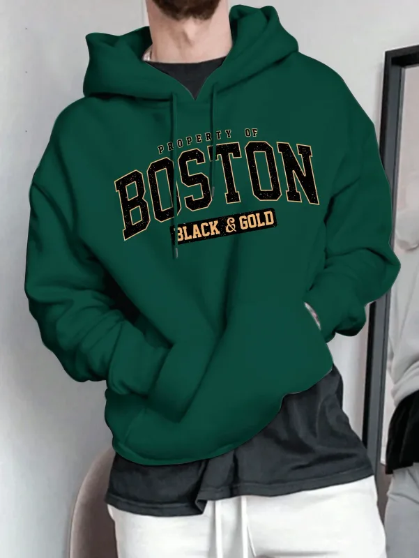 Men's hooded sweatshirt - American retro casual loose-fitting pullover shirt