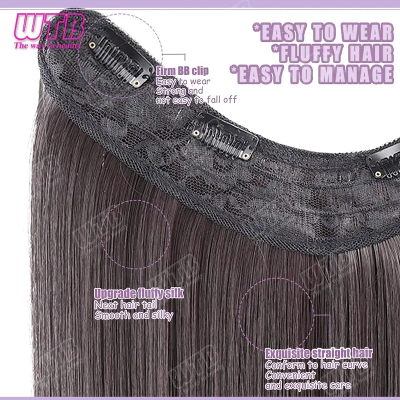 WTB Straight Hair Extensions Synthetic Wigs BB Clip Style V-Shaped Straight Hair Extensions Suitable for Women for Daily Wear