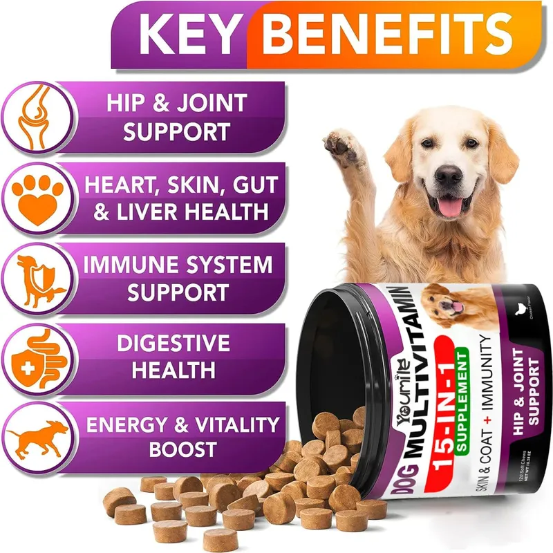 Suplemento multivitamínico para cães idosos e filhotes, multivitaminas, sabor de frango, mastiga para animais de estimação, imunidade conjunta, mobilidade, energia, pele intestinal