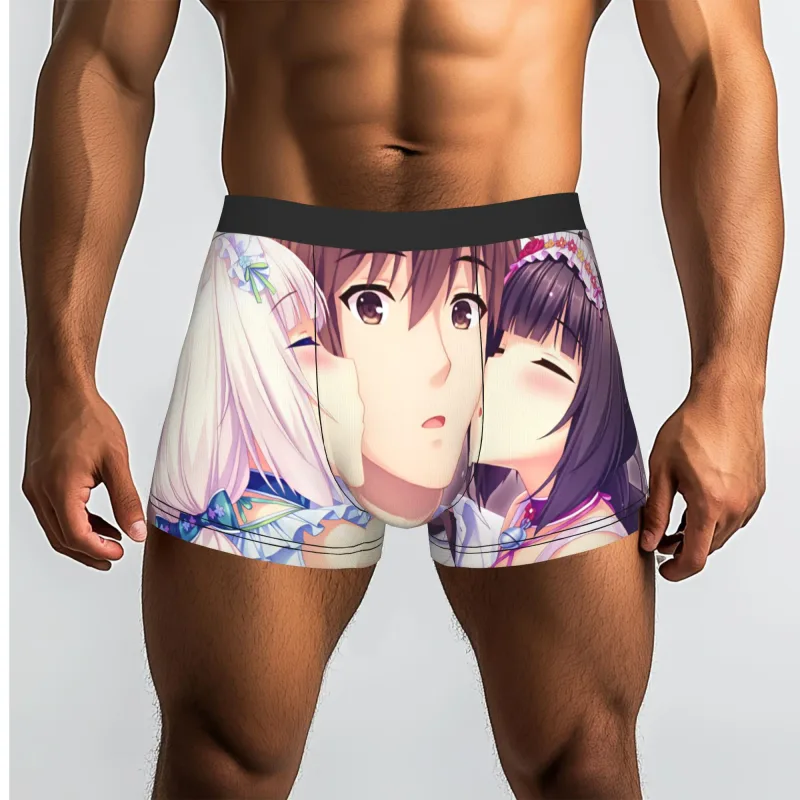 Anime N-Nekopara Chocola Vanilla Underwear Men Printed Game Boxer Briefs Shorts Panties Soft Underpants