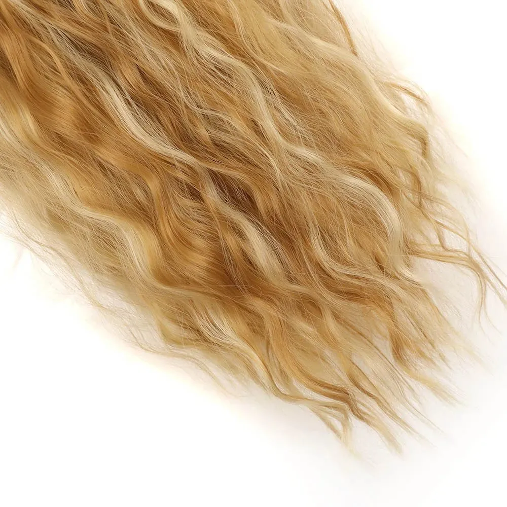 Clip in Synthetic Hair Extensions Brown Blonde Color Mermaid Waves Synthetic Hair Pieces for Women 6pcs Set