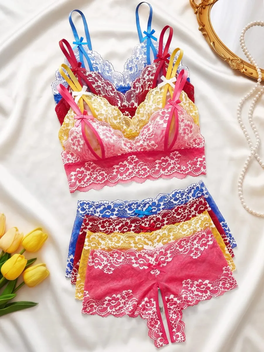 4 Pek Set Pakaian Dalam Renda Bunga Wanita Set Bra dan Seluar Dalam Seksi Tanpa Wayar Pakaian Dalam Bralette Tali Spaghetti Tunduk Pakaian Tidur 2026