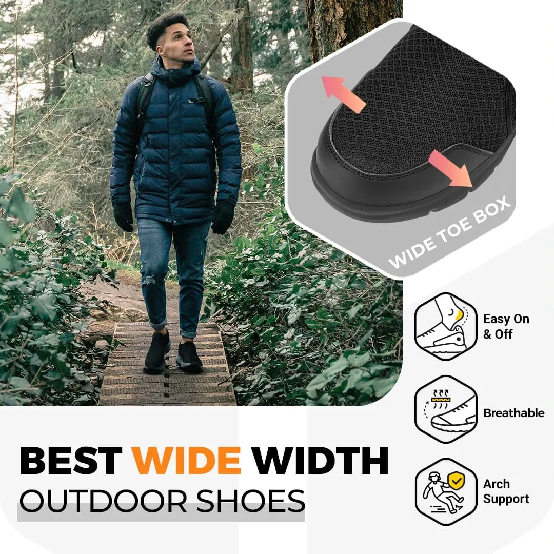 FitVille Men Extra Wide Slip On Hiking Loafers Comfort Orthopedic Walking Sneakers with Arch Support for Outdoor Trekking Trails Flat Feet & Foot Pain Relief