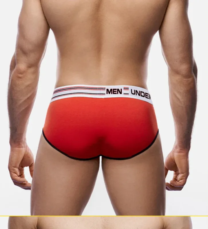 Men's Cotton Color Block Briefs, Pump! Logo Wide Waistband Low Rise Sexy 3D Convex Pouch Underwear