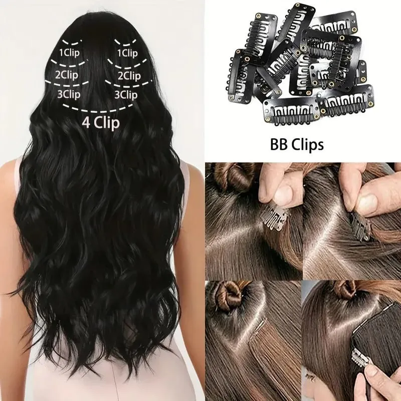 Clip In Hair Extensions 7 PCS Full Head 18Inch Long Curly Wavy Synthetic Hair Pieces Natural Wavy For Women GirlsHair cosplaywig