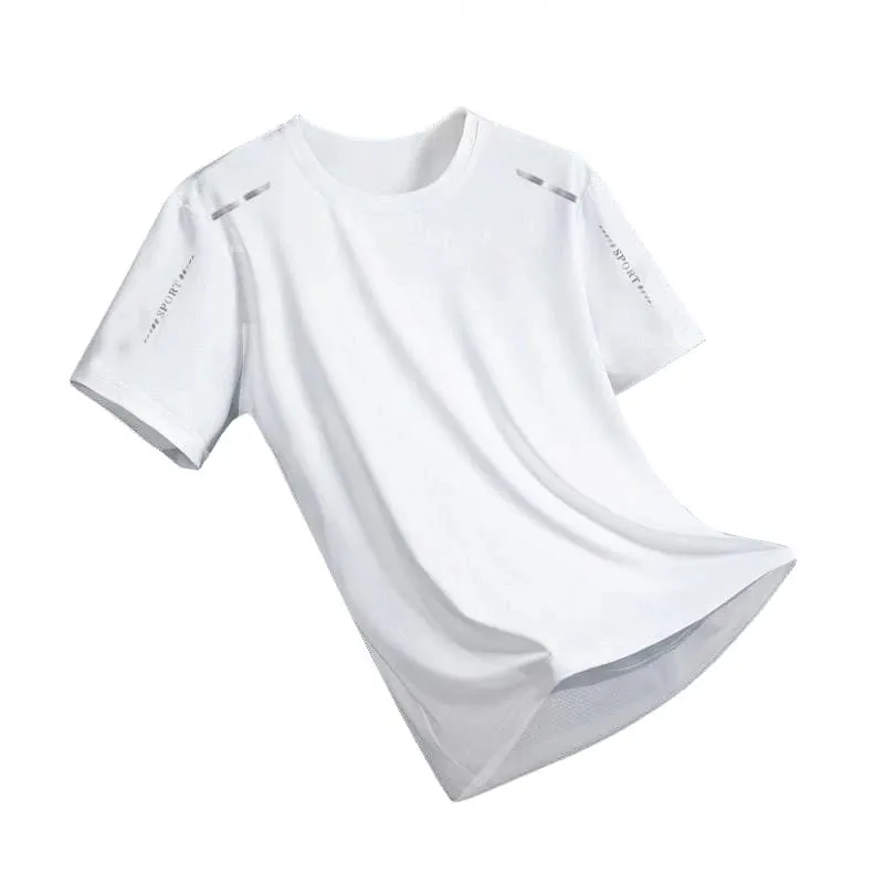 New Ice Silk Running Shirts Men Loose Short Sleeve Top Basketball Gym Sportswear For Male Fitness Workout Mesh Breathable Tee