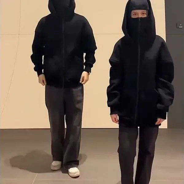 Men and Women Balaclava Y2K Gothic Harajuku Winter New Item Double Hooded Sweatshirt Men's Hooded Mask Zipper Sportswear