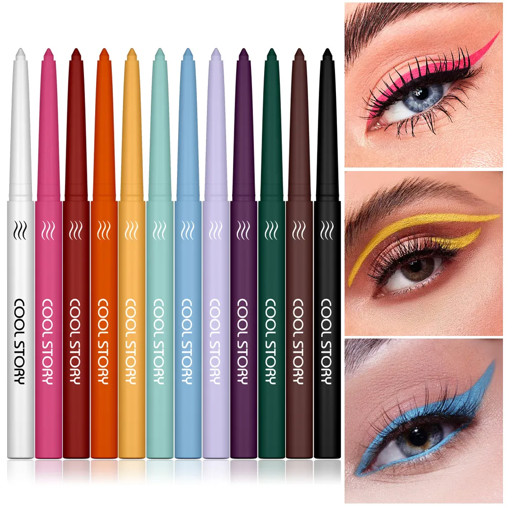 12 Color Waterproof Eyeliner Set Matte Creamy Pencil Long Lasting Smudge Proof for Sensitive Eyes Daily Makeup Professional Kit
