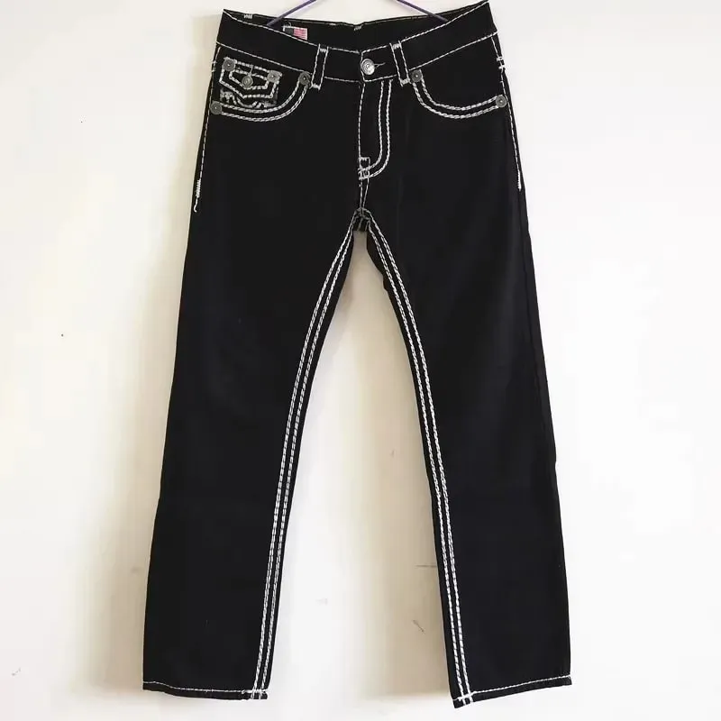 Eropah Amerika Fesyen Baru Lelaki Hitam Putih Kasual Bergaya Mudah Asas Lurus Plus Saiz Seluar Denim Seluar Jeans Lelaki