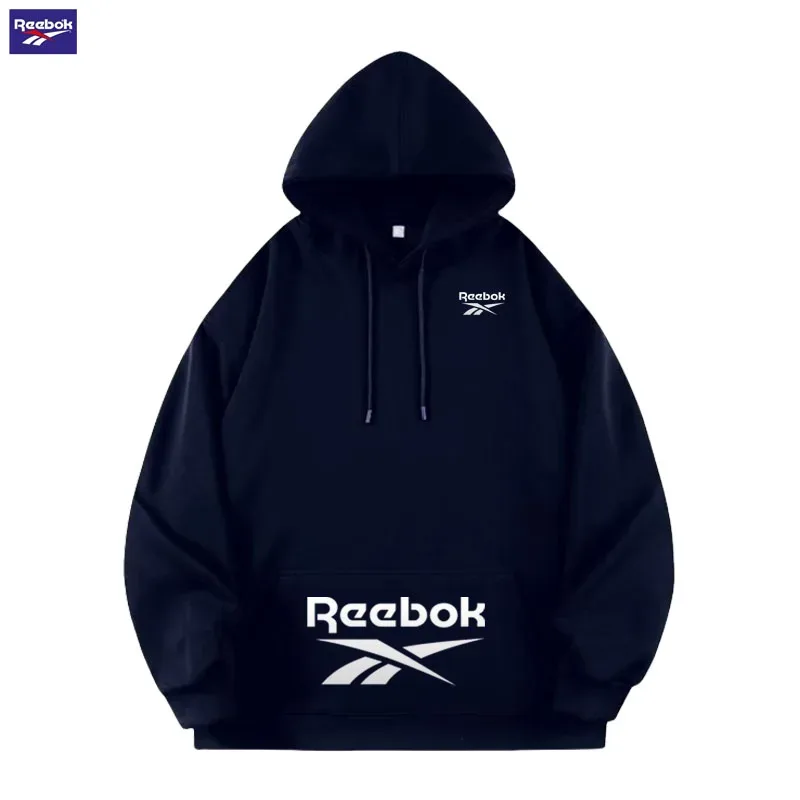 Reebok Logo Men's and Women's Casual Hooded Sweatshirt - Solid Hooded T-shirt - Street Style Casual Sweatshirt - Various Loose S