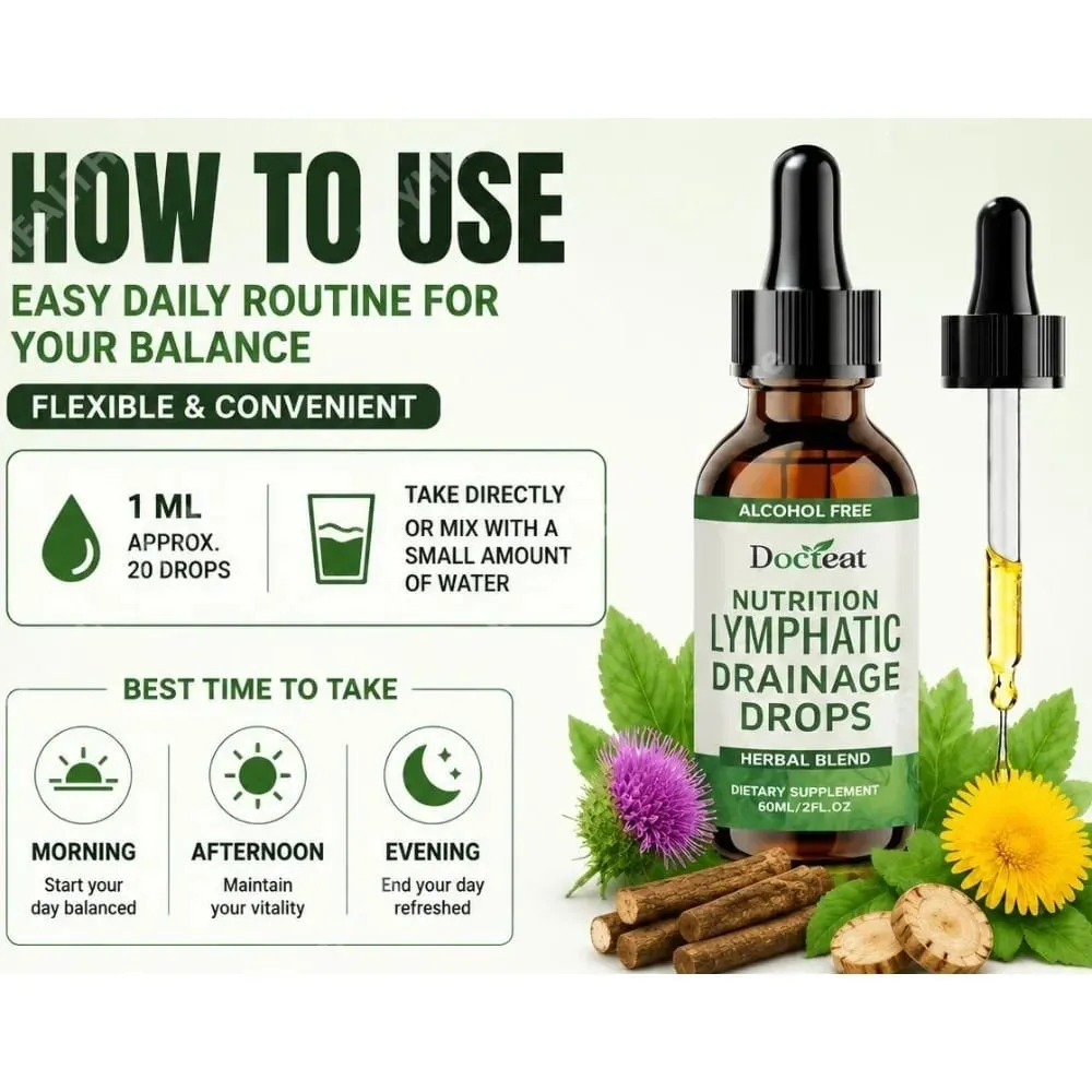 Lymphatic Drainage Drops Alcohol-Free Blend Supports Lymphatic Balance and Vitality with Vitamin B12 and Zinc 60 Ml