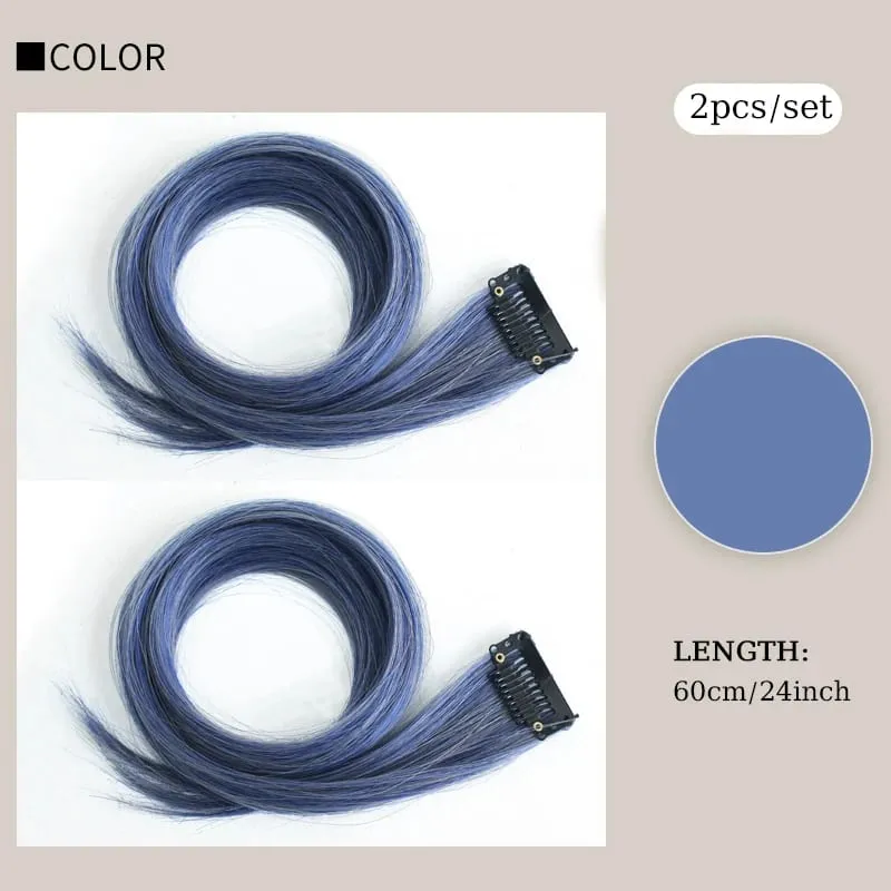 2PCS/SET Colored Party Highlights Clip in Hair Extensions 24inch Long Straight Hair Clips Hairpiece for Halloween Christmas Wear