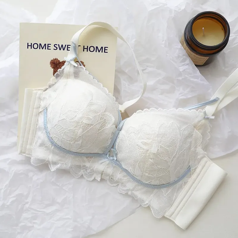 Ladies French Garden Lace Bra Set MOYISU 32-38 AB Wireless Thin Cup Push Up Lift Anti Sag Seksi جنسي Daily Small Bust Lingerie