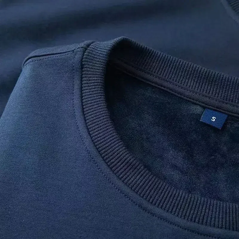 Sudadera gruesa de felpa de algodón de 600G, suéter fino de felpa pesado, suéter de cuello redondo sólido, suéter cálido para otoño e invierno