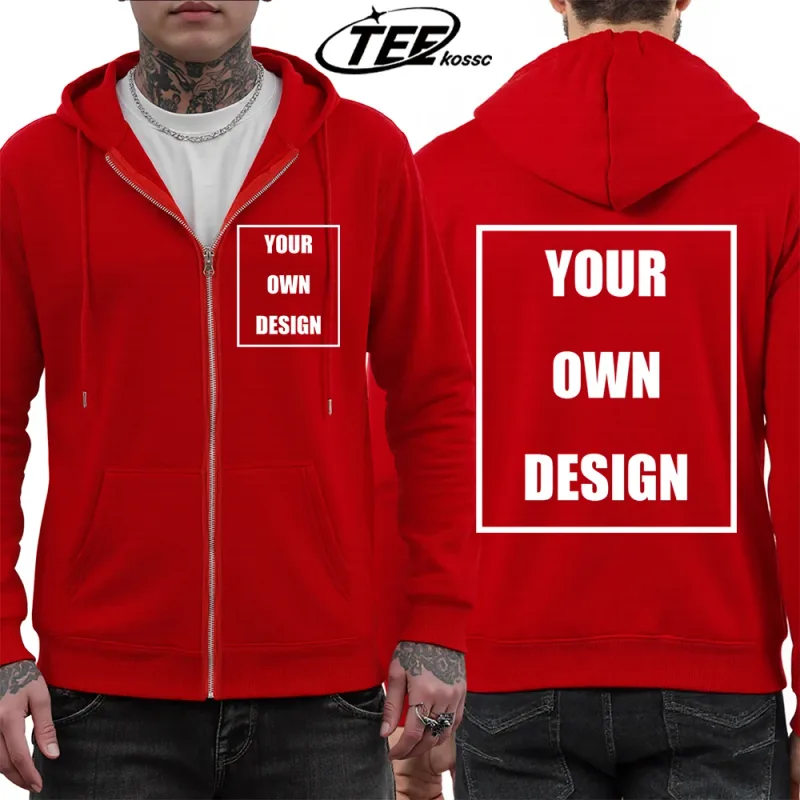 Customized Pattern Logo Diy Men Zipper Hoody Loose Pocket Long Sleeve Fashion Fleece Hoodies Retro Unisex Autumn Clothing