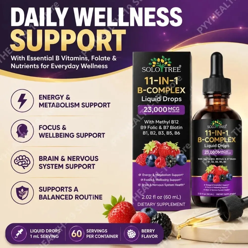 B-Complex Liquid Drops 11-in-1 Methyl B12 Folate Biotin For Energy Focus & Brain Nervous Support Formula Adult 60ml