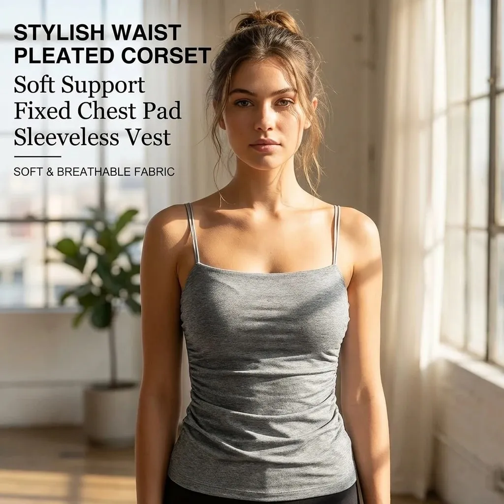 Women With Built In Bra Spaghetti Strap Tanks Summer Camis Tank Casual Tops For Woman Solid Color Female Korean Style