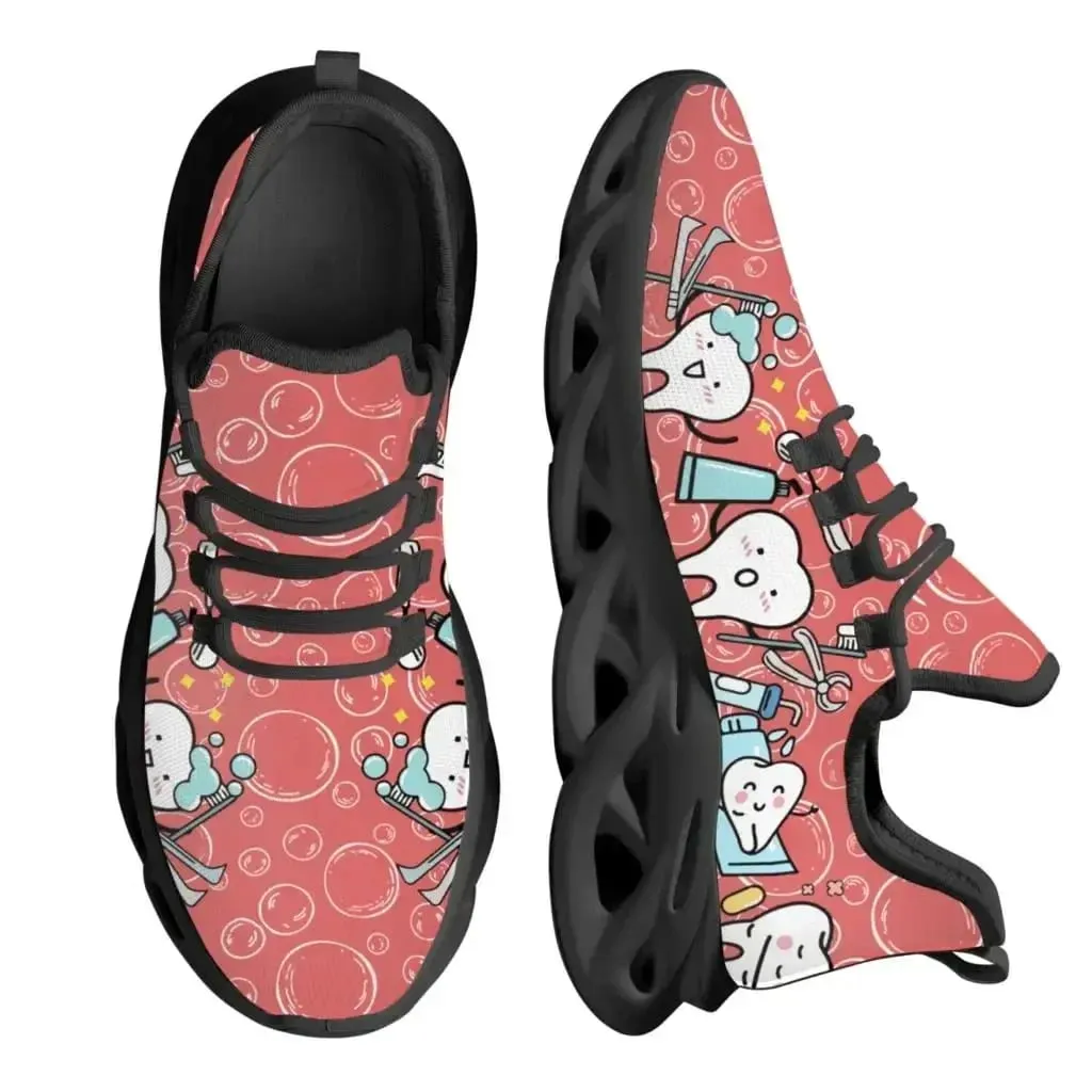 Casual Women's Dental Shoes Funny Teeth Dentist Design Flats Lace-up Sneakers Spring Breathable Beach Walking Shoe New Fashion